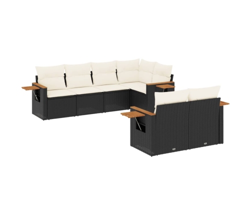 Set de comedor de jardín 7 pzas y cojines ratán sintético negro