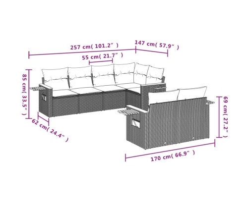 Set de sofás de jardín 7 pzas con cojines ratán sintético negro