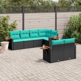 Set de sofás de jardín 7 pzas con cojines ratán sintético negro