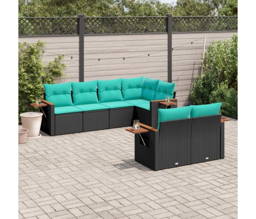 Set de sofás de jardín 7 pzas con cojines ratán sintético negro