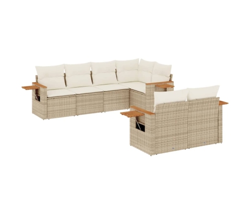 Set sofás de jardín 7 piezas y cojines ratán sintético beige