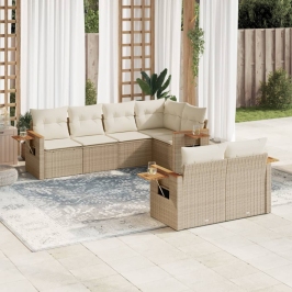 Set sofás de jardín 7 piezas y cojines ratán sintético beige