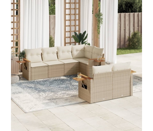 Set sofás de jardín 7 piezas y cojines ratán sintético beige