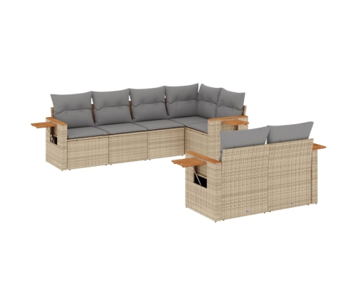 Set sofás de jardín 7 piezas y cojines ratán sintético beige