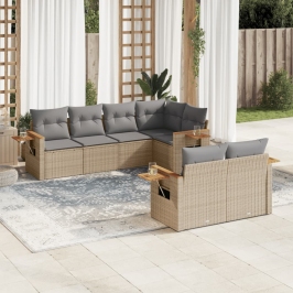 Set sofás de jardín 7 piezas y cojines ratán sintético beige