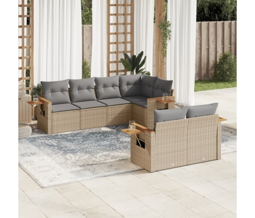 Set sofás de jardín 7 piezas y cojines ratán sintético beige