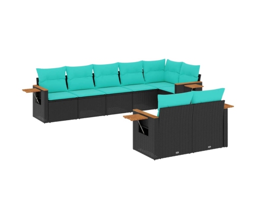 Set de sofás de jardín 8 pzas con cojines ratán sintético negro