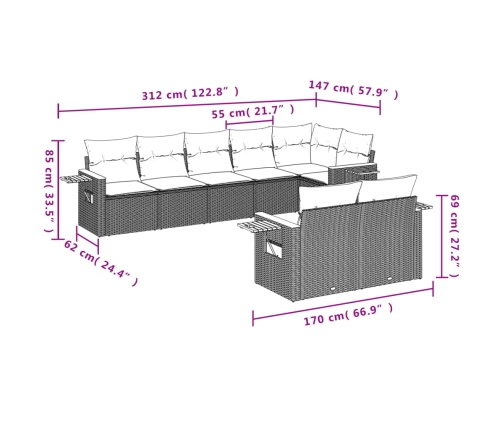 Set de sofás de jardín 8 pzas con cojines ratán sintético negro
