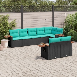 Set de sofás de jardín 8 pzas con cojines ratán sintético negro
