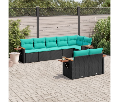 Set de sofás de jardín 8 pzas con cojines ratán sintético negro