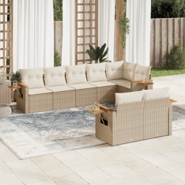 Juego de sofás de jardín con cojines beige 8 pzas ratán PE