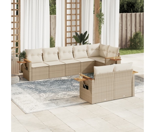 Juego de sofás de jardín con cojines beige 8 pzas ratán PE