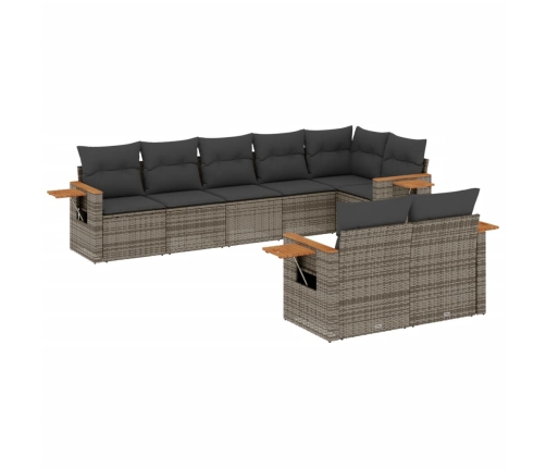 Set de sofás de jardín 8 pzas y cojines ratán sintético gris