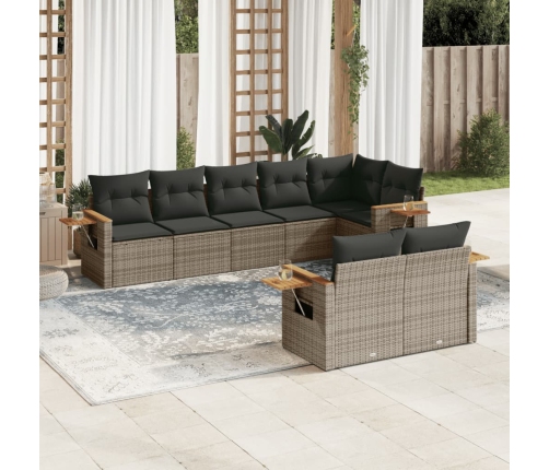 Set de sofás de jardín 8 pzas y cojines ratán sintético gris