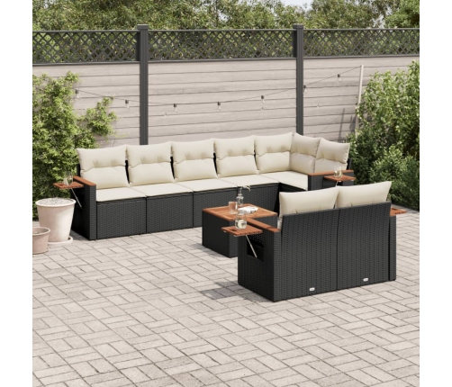 Set de sofás de jardín 8 piezas y cojines ratán sintético negro