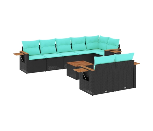 Set de sofás de jardín 9 pzas con cojines ratán sintético negro