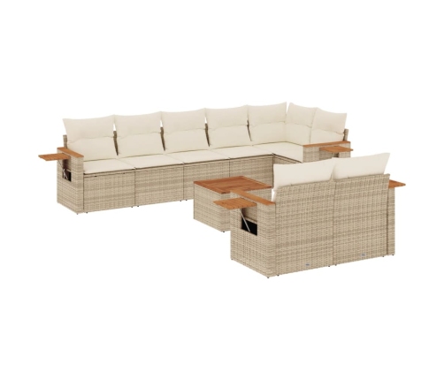 Set de sofás de jardín 9 pzas con cojines ratán sintético beige