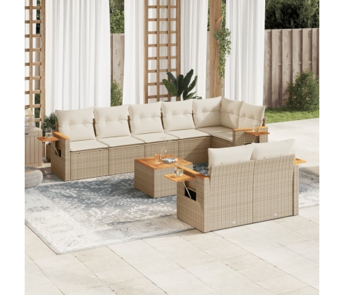 Set de sofás de jardín 9 pzas con cojines ratán sintético beige