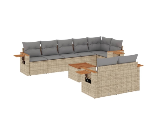 Set de sofás de jardín 9 pzas con cojines ratán sintético beige