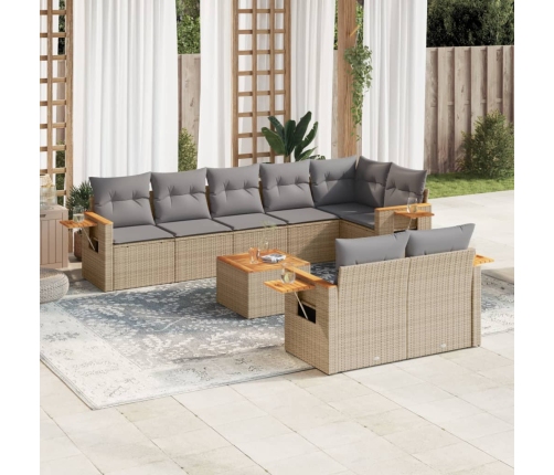 Set de sofás de jardín 9 pzas con cojines ratán sintético beige