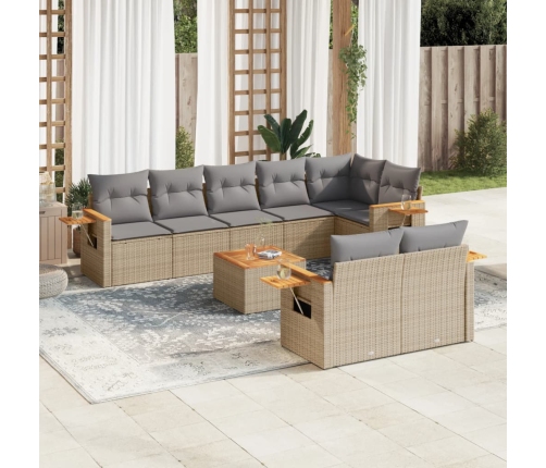 Set de muebles de jardín 9 pzas y cojines ratán sintético gris