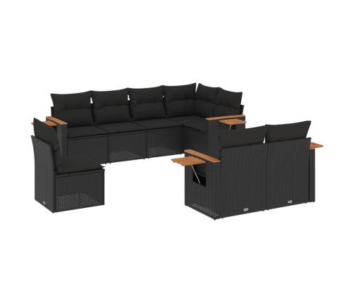 Set de sofás de jardín 8 piezas y cojines ratán sintético negro