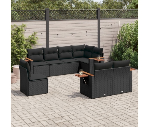 Set de sofás de jardín 8 piezas y cojines ratán sintético negro
