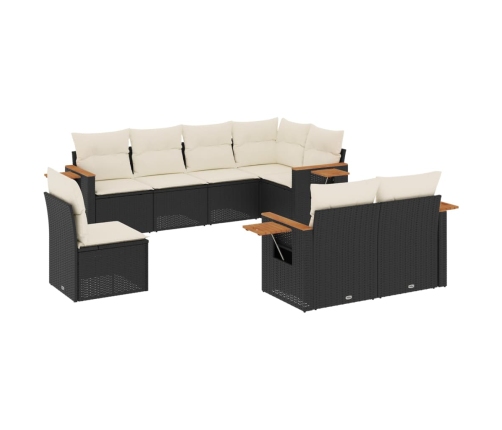 Set de sofás de jardín 8 piezas y cojines ratán sintético negro
