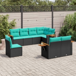 Set de sofás de jardín 8 pzas con cojines ratán sintético negro