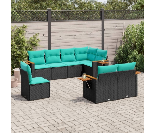 Set de sofás de jardín 8 pzas con cojines ratán sintético negro