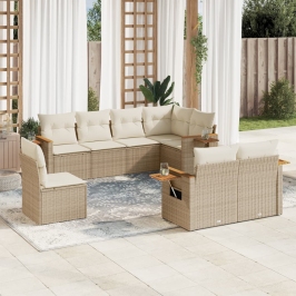 Juego de sofás de jardín con cojines beige 8 pzas ratán PE