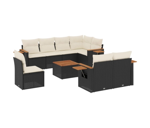 Set de sofás de jardín 8 piezas y cojines ratán sintético negro