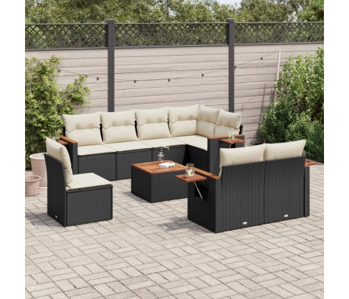 Set de sofás de jardín 8 piezas y cojines ratán sintético negro