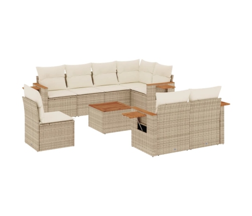 Set de sofás de jardín 9 pzas con cojines ratán sintético beige