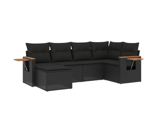 Set de sofás de jardín 6 piezas y cojines ratán sintético negro