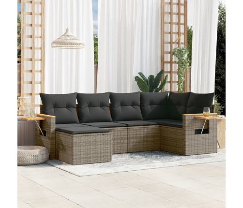 Set de muebles de jardín 6 pzas y cojines ratán sintético gris