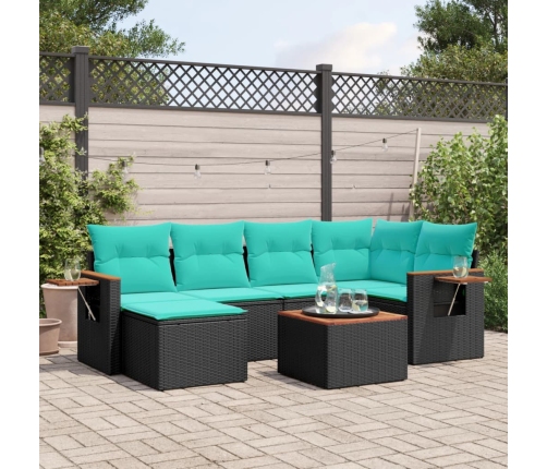 Set de sofás de jardín 7 pzas con cojines ratán sintético negro