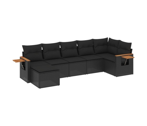 Set de comedor de jardín 7 pzas y cojines ratán sintético negro