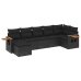 Set de comedor de jardín 7 pzas y cojines ratán sintético negro
