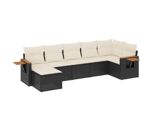 Set de comedor de jardín 7 pzas y cojines ratán sintético negro