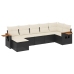 Set de comedor de jardín 7 pzas y cojines ratán sintético negro
