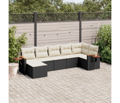 Set de comedor de jardín 7 pzas y cojines ratán sintético negro