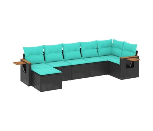 Set de sofás de jardín 7 pzas con cojines ratán sintético negro