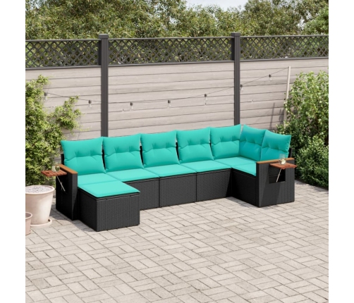 Set de sofás de jardín 7 pzas con cojines ratán sintético negro