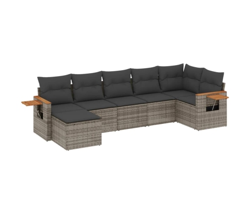 Set de sofás de jardín 7 piezas con cojines ratán PE gris