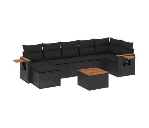 Set de sofás de jardín 8 piezas y cojines ratán sintético negro