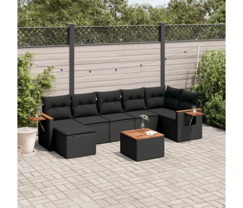 Set de sofás de jardín 8 piezas y cojines ratán sintético negro