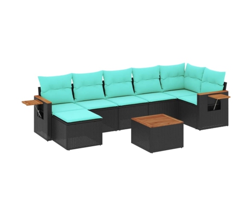 Set de sofás de jardín 8 pzas con cojines ratán sintético negro