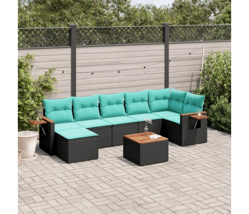 Set de sofás de jardín 8 pzas con cojines ratán sintético negro