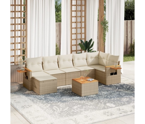 Juego de sofás de jardín con cojines beige 8 pzas ratán PE